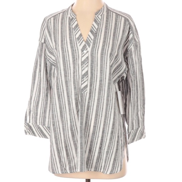 Laundry by Shelli Segal gray white linen blend top blouse small NWT career work - Picture 1 of 9